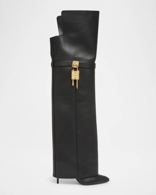 Shark Lock Leather Over-the-Knee Boots
